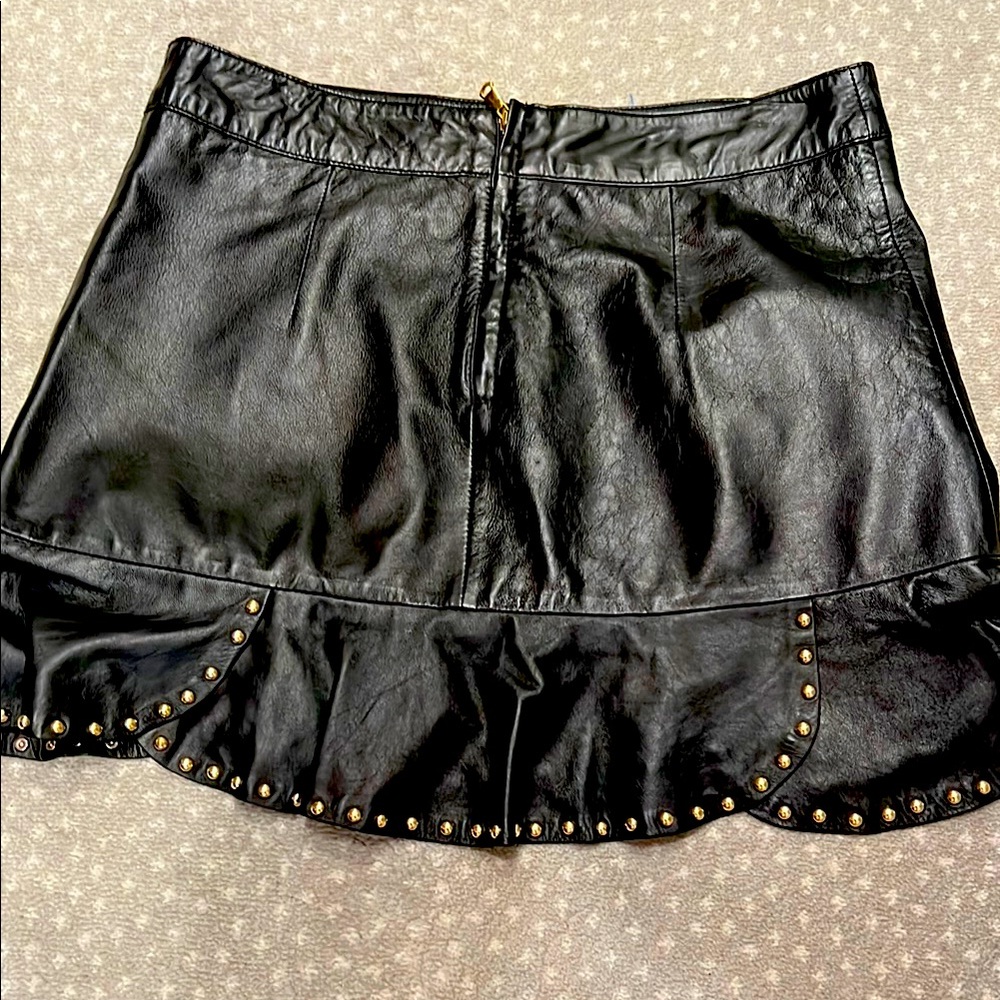 Black Leather Skirt with Gold Studs